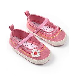 Cute Walk by Babyhug Slip On Booties with Floral Applique - Pink