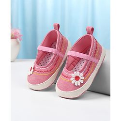 Cute Walk by Babyhug Slip On Booties with Floral Applique - Pink