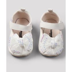Cute Walk by Babyhug Velcro Closure Solid Booties with Bow Applique - White