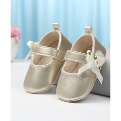 Cute Walk by Babyhug Velcro Closure Booties with Floral Applique - Golden