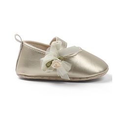 Cute Walk by Babyhug Velcro Closure Booties with Floral Applique - Golden