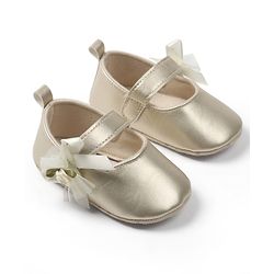 Cute Walk by Babyhug Velcro Closure Booties with Floral Applique - Golden