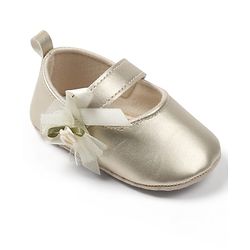 Cute Walk by Babyhug Velcro Closure Booties with Floral Applique - Golden