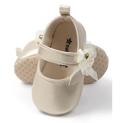 Cute Walk by Babyhug Velcro Closure Booties with Floral Applique - Golden