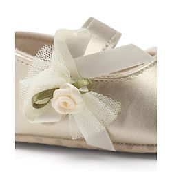 Cute Walk by Babyhug Velcro Closure Booties with Floral Applique - Golden