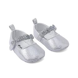 Cute Walk by Babyhug Velcro Closure Booties with Butterfly Applique - Silver