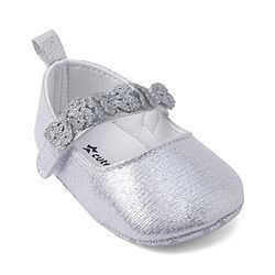 Cute Walk by Babyhug Velcro Closure Booties with Butterfly Applique - Silver