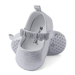 Cute Walk by Babyhug Velcro Closure Booties with Butterfly Applique - Silver