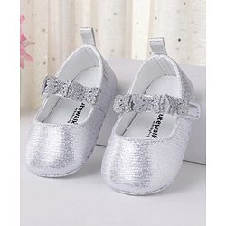 Cute Walk by Babyhug Velcro Closure Booties with Butterfly Applique - Silver