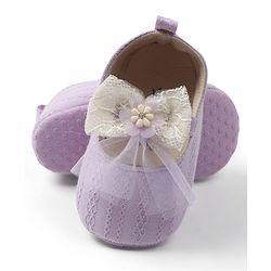 Cute Walk by Babyhug Slip On Booties with Bow Applique - Purple