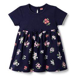 Babyhug Cotton Interlock Knit  Half Sleeves Floral Printed Frocks and Bloomer with Floral Print - Navy
