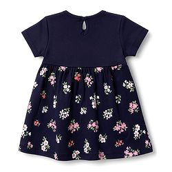 Babyhug Cotton Interlock Knit  Half Sleeves Floral Printed Frocks and Bloomer with Floral Print - Navy