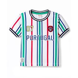 Babyhug 100% Cotton Knit Half Sleeves Striped & Text Printed T-Shirt & Shorts Set With Patch - Multicolor