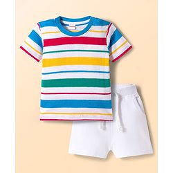 Babyhug Single Jersey Knit Half Sleeves Striped T-Shirt & Shorts Set - Multicolor