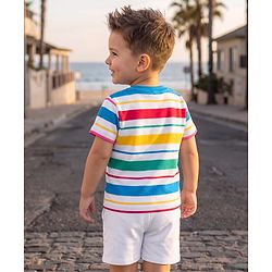 Babyhug Single Jersey Knit Half Sleeves Striped T-Shirt & Shorts Set - Multicolor
