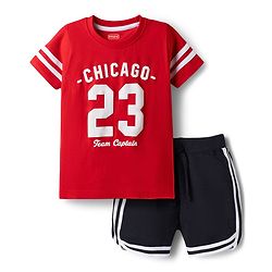 Babyhug Single Jersey Knit Half Sleeves T-Shirt & Shorts Set With Chicago Print - Red