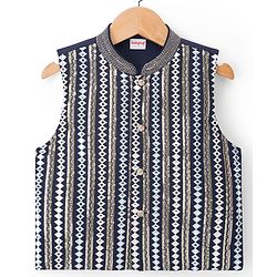 Babyhug Woven Full Sleeves Solid Colour Kurta Pyjama Set with Embroidered Jacket - Navy