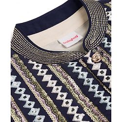 Babyhug Woven Full Sleeves Solid Colour Kurta Pyjama Set with Embroidered Jacket - Navy