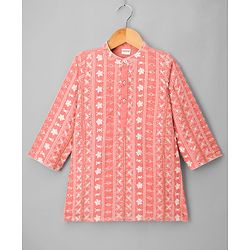 Babyhug Georgette Woven Full Sleeves Kurta Dhoti Set with Floral Embroidery & Sequin Detailing - Pink
