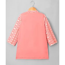 Babyhug Georgette Woven Full Sleeves Kurta Dhoti Set with Floral Embroidery & Sequin Detailing - Pink