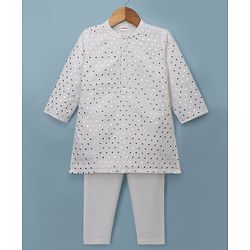 Babyhug Georgette Woven Full Sleeves Kurta Pyjama Set with Sequin Detailing - White