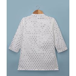 Babyhug Georgette Woven Full Sleeves Kurta Pyjama Set with Sequin Detailing - White