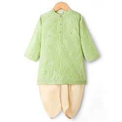 Babyhug Cotton Blend Woven Full Sleeves Kurta Dhoti Set with Embroidery - Green