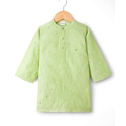 Babyhug Cotton Blend Woven Full Sleeves Kurta Dhoti Set with Embroidery - Green