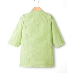Babyhug Cotton Blend Woven Full Sleeves Kurta Dhoti Set with Embroidery - Green