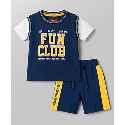 Babyhug Single Jersey Knit Half Sleeves Text Printed T-Shirt & Shorts Set - Multicolor