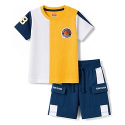 Babyhug 100% Cotton Knit Half Sleeves T-Shirt & Shorts Set With Patch - Multicolor