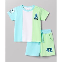 Babyhug Single Jersey Knit Half Sleeves Cut N Sew T-Shirt & Shorts Set - Multicolor