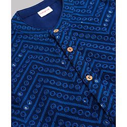 Babyhug Georgette Woven Full Sleeves Kurta Pyjama Set With Embroidery - Navy Blue