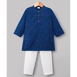 Babyhug Georgette Woven Full Sleeves Kurta Pyjama Set With Embroidery - Navy Blue