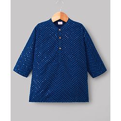 Babyhug Georgette Woven Full Sleeves Kurta Pyjama Set With Embroidery - Navy Blue