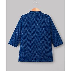 Babyhug Georgette Woven Full Sleeves Kurta Pyjama Set With Embroidery - Navy Blue