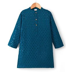 Babyhug Georgette Woven Full Sleeves Kurta Pyjama Set With Embroidery - Teal Blue