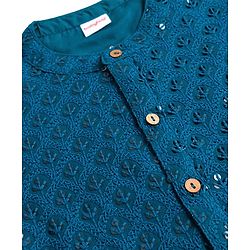 Babyhug Georgette Woven Full Sleeves Kurta Pyjama Set With Embroidery - Teal Blue