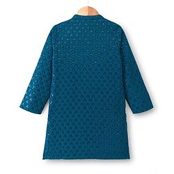Babyhug Georgette Woven Full Sleeves Kurta Pyjama Set With Embroidery - Teal Blue