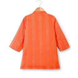 Babyhug Cotton Blend Woven Full Sleeves Foil Printed Dhoti Kurta Set - Orange