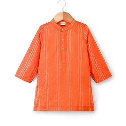 Babyhug Cotton Blend Woven Full Sleeves Foil Printed Dhoti Kurta Set - Orange