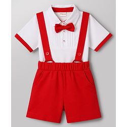Babyhug Single Jersey Knit Half Sleeves Solid T-Shirt & Shorts Set - White & Red