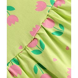Babyhug 100% Cotton Knit Half Sleeves Floral Printed Frock With Bloomer - Neon Green
