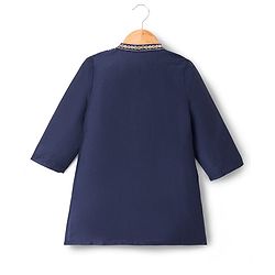 Babyhug Cotton Woven Full Sleeves Embroidered Kurta & Dhoti Set - Navy Blue