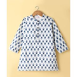 Babyhug Cambric Woven Full Sleeves Kurta Pyjama Set with Floral Print - White