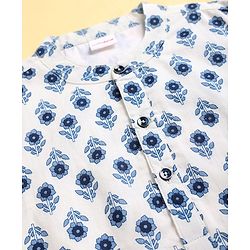 Babyhug Cambric Woven Full Sleeves Kurta Pyjama Set with Floral Print - White