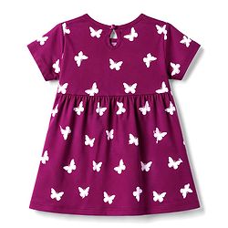 Babyhug Cotton Knit Frocks with Bloomer/Short, Butterfly Print, Round Neck Purple 0-0 Months