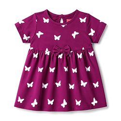 Babyhug Cotton Knit Frocks with Bloomer/Short, Butterfly Print, Round Neck Purple 0-0 Months