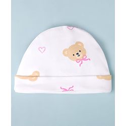 Babyhug 100% Cotton Interlock Knit Cap Mittens & Booties Bear Face Print - Diameter 10.5 cm