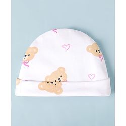 Babyhug 100% Cotton Interlock Knit Cap Mittens & Booties Bear Face Print - Diameter 10.5 cm